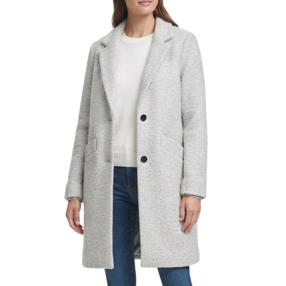 Marc New York Andrew Marc Boucle Coat Women 10 Gray Wool Blend Two Button Mid